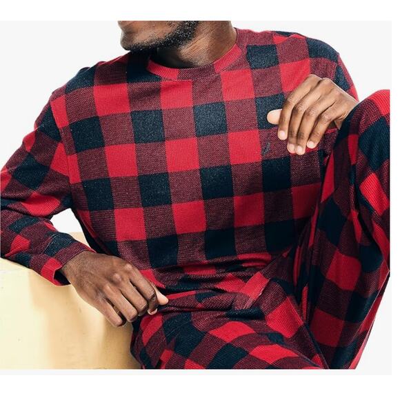 Nautica Men's Waffle Buffalo Red Plaid Pajama Set XXL NWT $98 In Gift Bag - Picture 1 of 4